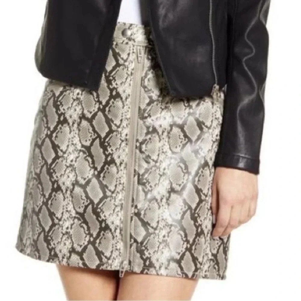 Thread & Supply Vegan Leather Snakeskin Print Zip Front Skirt Size XL NWT Black